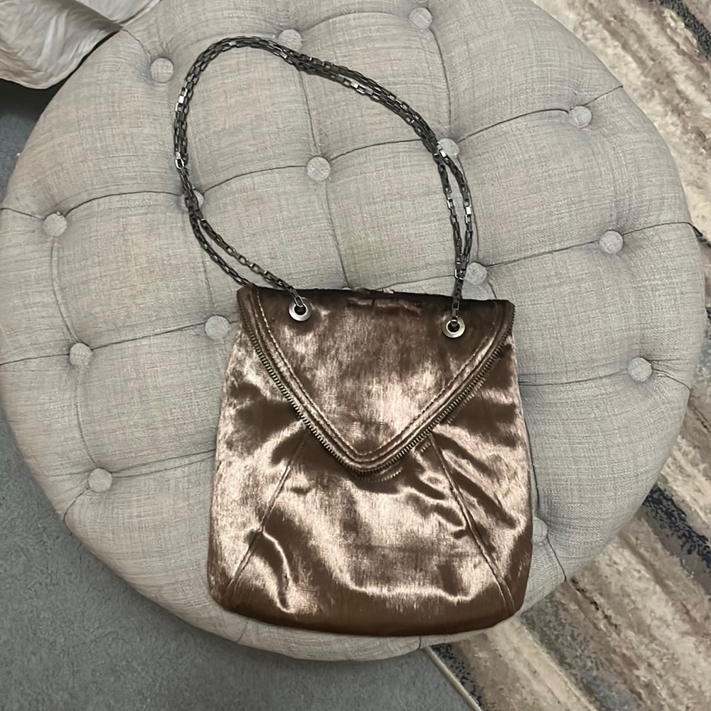 Matt & Nat Vegan Calf Hair Bag in Metallic Brown with Chain